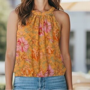 Rose & Olive Floral Blouse - Orange and Pink
